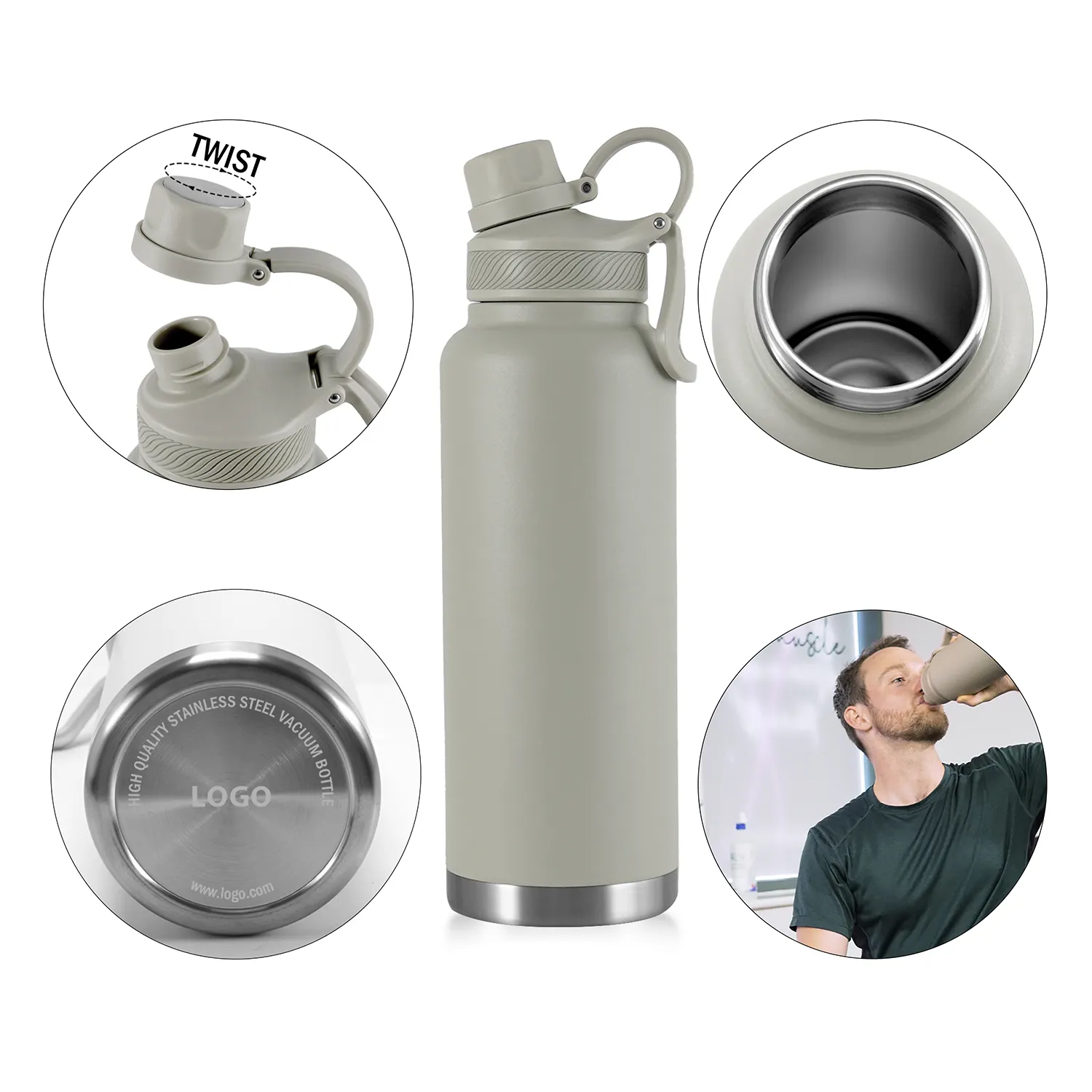 32oz 40oz double wall stainless steel vacuum insulated bottle thermo flask with 2 lids choice