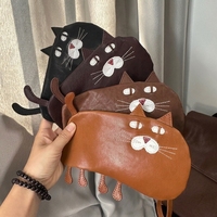 Porte-monnaie en cuir de vache fait main, mignon, en forme de chat, avec fermeture éclair, mini portefeuille créatif, pochette porte-bonheur pour femmes et cadeaux