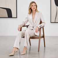 Blazer élégant en satin tissé uni pour femme, revers cranté, bouton unique, coupe ample, veste de costume formelle de bureau avec boutons de manchette
