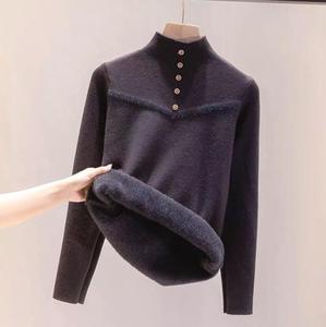 <span class=keywords><strong>Pull</strong></span> de base en tricot chaud à <span class=keywords><strong>manches</strong></span> longues automne/hiver pour femmes <span class=keywords><strong>avec</strong></span> velours ajouté et haut <span class=keywords><strong>pull</strong></span> en velours à col haut épaissi - Product Image 6