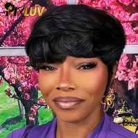 Wig Pixie Pendek Grosir Warna 1b, Wig Potongan Bowl, Vendor Rambut Asli untuk Wanita Kulit Hitam, Rambut Brasil Tanpa Lem