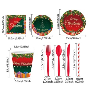 Articles de fête d'anniversaire sur le thème de Noël, très demandés, assiettes, gobelets, serviettes, kit de vaisselle jetable - Product Image 3