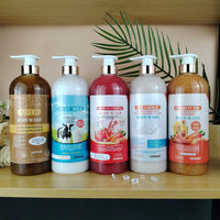 Collection de gels douche exfoliants au lait de chèvre, tomate et carotte, enrichis en vitamine C, 1000 ml, 5 variantes pour une peau plus lisse et éclatante, marque privée