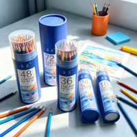 Crayons de couleur en bois OEM ODM en gros, 12/18/24/36/42/72 pièces, certifiés FSC EN71, tube en papier bleu, pour l'école, le bureau, le croquis et le dessin