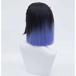 Mujeres Genshin Impact <span class=keywords><strong>Yelan</strong></span> corto recto azul púrpura degradado pelucas - Product Image 5