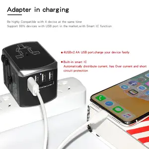 Phổ Travel Adapter một quốc tế tường sạc AC cắm Adapter với 2.4 một Thông Minh Điện và USB Type-C đối với USA EU Anh