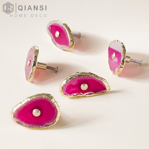 Qiansi HK0021 北欧風クリエイティブデザイン 天然瑪瑙石 真鍮製 引き出し/ドア装飾ハンドル 家具用プル キッチン用 - Product Image 2