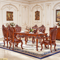Ensemble de salle à manger rétro marron, table de salle à manger de luxe, meubles de salon, décoration intérieure, meubles de luxe, chaises de salle à manger en velours