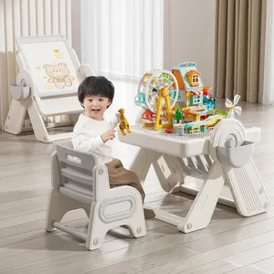 Kids Activity Table Set 5-in-1 Multi Play Sand Water Table Toys Toddler Drawing Graffiti Table And Chair Building Blocks Table