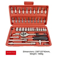 Jeu de 46 Pièces de Clés à Douille et à Cliquet avec Entraînement 1/4 Pouce, Douilles Embouts Métriques, Rallonge et Outils à Main en Coffret