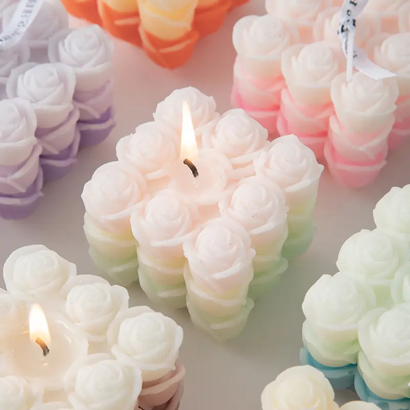 UO Wholesale Candles Flower Shape Bubble Aroma Candles Gift Gradient Cube Candles for Wedding Favor Valentines Day Spa Yoga