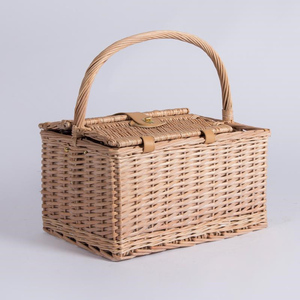 Wholesale Handcrafted Square Weaving Design Rattan Picnic <strong>Basket</strong> Cooler Food Hamper <strong>With</strong> Wooden <strong>Lid</strong> Carrying Handles - Product Image 3