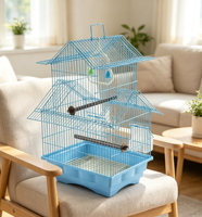 Kit de cage à oiseaux décorative multi-usages pour toit de maison, avec plateau en plastique, poignée supérieure portable, jouet balançoire cloche, perchoirs de repos et plateau amovible, simple