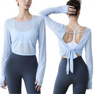 Chaqueta de Yoga Transpirable Personalizada para Mujer, Elástica en Cuatro Direcciones, Cuello en V, Logotipo Frontal, Top de Gimnasio de Manga Larga Suave de Alta Calidad - Product Image 3