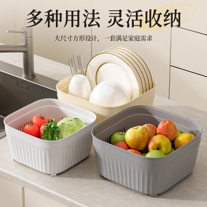 Égouttoir double couche pour légumes, panier de lavage en plastique pour cuisine, support filtrant pour fruits et légumes en PP de qualité alimentaire, style japonais - Product Image 5