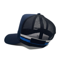 Casquette de camionneur en maille avec étiquette brodée 3D personnalisée, casquette de camionneur en maille à profil haut 5 panneaux, casquette de camionneur à pression de haute qualité Navy