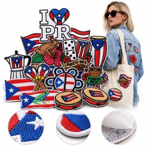 Parches bordados termoadhesivos y para coser al por mayor de la bandera de Puerto Rico, <span class=keywords><strong>Coqui</strong></span>, Taino, Hibisco, Domino, Bomba y Patrones de Herencia - Product Image 1