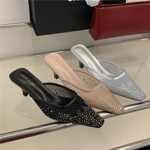 2026 New French Square <b>Toe</b> High <b>Heel</b> Mules Women <b>Closed</b> <b>Toe</b> Half Slippers Elegant Outdoor Slip On Dress Footwear - Product Image 1