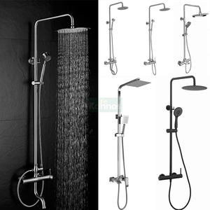 Ensemble de douche de salle de bain en laiton poli moderne de luxe avec poignée unique thermostatique, jet de pluie et barre coulissante - Product Image 5