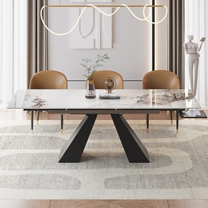 <span class=keywords><strong>Mesa</strong></span> de <span class=keywords><strong>Comedor</strong></span> <span class=keywords><strong>Extensible</strong></span> Moderna de 55'' a 78.78'' para 8 o 10 <span class=keywords><strong>Personas</strong></span>, Tablero de Piedra Sinterizada con Base de Metal, Diseño <span class=keywords><strong>Extensible</strong></span> - Product Image 1