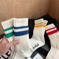 Chaussettes épaisses en coton pour hommes, à rayures, en tissu éponge double barre, tube moyen, avec logo sportif personnalisé