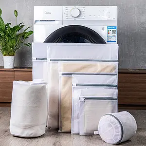 Bolsa de red de lavado de ropa para el hogar al por mayor, bolsa de malla de lavandería de 7 tamaños