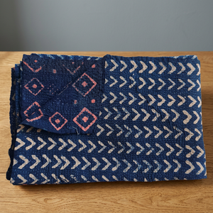 Indian Reversible Vintage Indigo Cotton Kantha Throw - Product Image 3