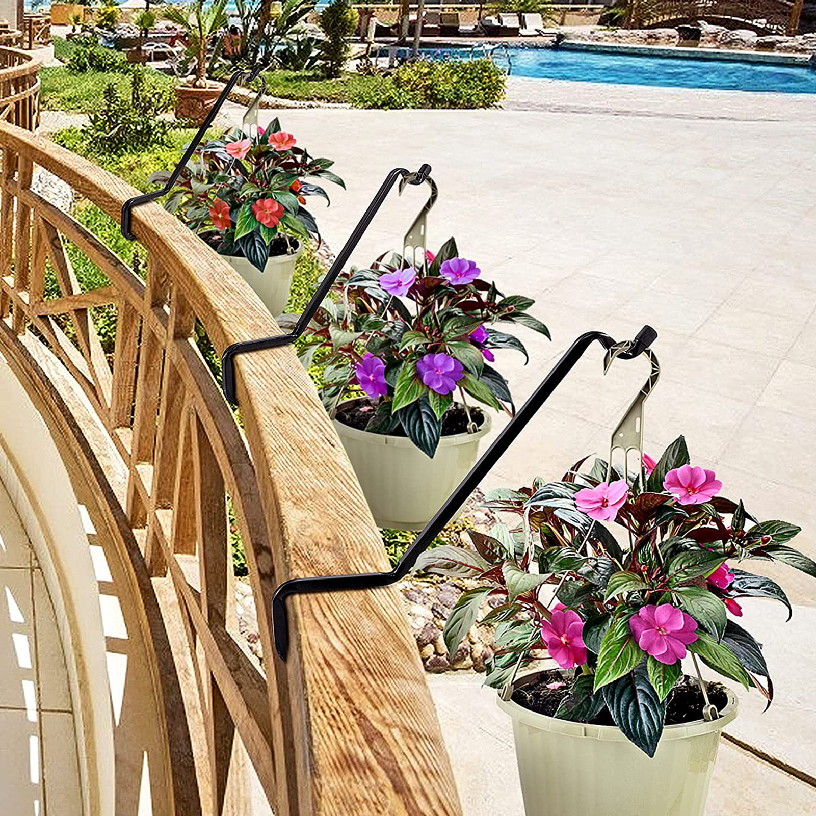 Heavy Duty Metal Deck Rail Hook - Angled Plant Hanger for Planters,  Lanterns & Wind Chimes in Garden Supplies