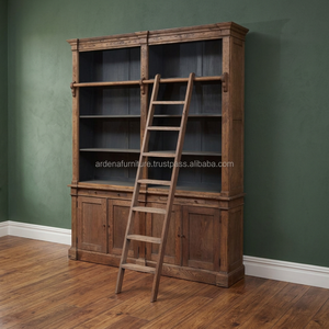 Étagère à livres en bois massif indonésien, écologique, traditionnelle, antique, vintage, style français, pour salon, appartement, hôtel, 3 étagères - Product Image 3