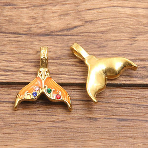 Pendentifs en émail en forme de queue de baleine et de poisson en acier inoxydable 316L plaqué or 14k 18k, anti-ternissement, pour la fabrication de colliers, bracelets et bijoux - Product Image 6