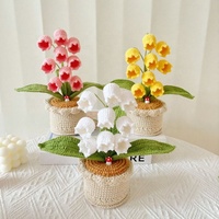 Plante en pot de lys du val de la vallée au crochet, fleurs artificielles en laine faites à la main, dégradé floral, décoration pour mariage, cadeaux de fête des mères