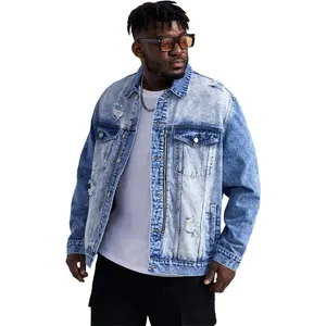 Wholesale high quality customized extended sizes men button front flap pocket denim jacket oversized denim jacket men