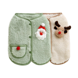Pet Fleece Coat Christmas Reindeer Santa Design For Cats <b>Dogs</b> Small Pets Warm Winter Wear Brown Green Cute Animal Pattern - Product Image 5