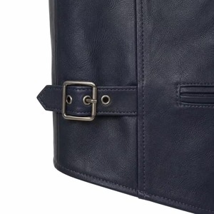 <b>Men's</b> Plus Size Navy Blue V-Neck Leather Look Windproof Cotton Filled <b>Vest</b> Single Breasted Button Closure Outdoor Outerwear - Product Image 5