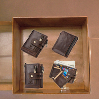 Dompet kulit sapi asli pria, dompet kartu kulit kuda gila Retro buatan tangan dengan fitur RFID sederhana