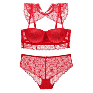 La mitad de la taza de las mujeres Sexy Sujetador de encaje bragas conjunto de moda de encaje de conjuntos de <span class=keywords><strong>ropa</strong></span> interior Sexy sujetador Panty - Product Image 6