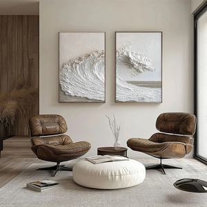 Ensemble de 2 tableaux abstraits minimalistes blancs Wabi Sabi, peinture moderne pour la décoration de la maison, peinture murale pour la maison et la galerie - Product Image 6