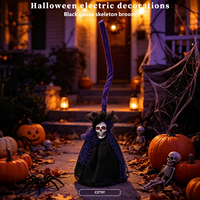 Balai de démon en gaze noire pour Halloween, à commande vocale, avec capteur de mouvement et effets sonores, pour décoration de maison hantée