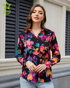 OEM / ODM Custom Factory Customized Wholesale New Popular Spring Autumn Elegant Women Blouse Turn-down Collar Long Sleeve Blouse