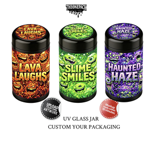 カスタムロゴ入り防臭UVガラスジャー マットブラック 100ml 丸型ガラスジャー 花のつぼみ ムーンロック包装 ガラスジャー ステッカー付き - Product Image 1