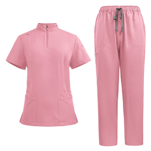 Mujeres elástico cintura elástica enfermería Scrubs cuello en V clínico personalizado LOGO cómodos uniformes médicos Scrub trajes - Product Image 5