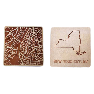 Posavasos de mapa cuadrado de madera grabado con láser conjunto ecológico grabado de la ciudad de Nueva York en madera personalizable cualquier ciudad calle rural - Product Image 1