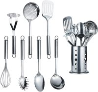 Ensemble d'ustensiles de cuisine 4 pièces en acier inoxydable argenté avec spatule, louche à soupe et écumoire, isolation thermique