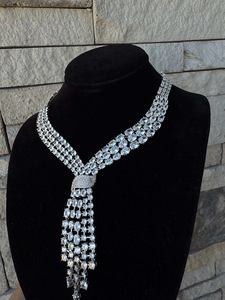 Oval Moissanite 925 Silver Lariat <b>Necklace</b> Earring Set <b>Statement</b> Chunky Design Engagement Party Jewelry Gift Style - Product Image 5