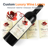 Étiquettes de vin personnalisées imperméables en relief 3D avec dorure à chaud pour les vignerons de prestige, emballage de marque privée, ODM, adhésif puissant