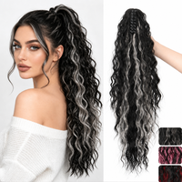 Extensions de cheveux queue de cheval à pince, ondulées, bouclées, en fibre haute température, postiche Yaki, avec élastique, volume naturel