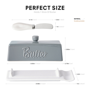 Nouvelle arrivée, beurrier en céramique gris et blanc avec couteau, boîte de rangement pour fromage pour la maison et les restaurants - Product Image 3