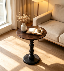 Mesa de Centro Redonda de Madera, Diseño Escandinavo Moderno, Muebles para Sala de Estar, Mesa Decorativa con Florero y Exhibidor de Libros - Product Image 1