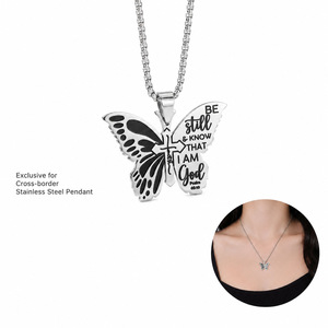 <b>Butterfly</b> Pendant Necklace Stainless Steel Pave Setting Blue Gold Tone Jewelry Gift Fashion Accessory - Product Image 3