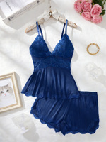 Chemise de nuit sexy sans bretelles en dentelle à col en V pour femme, taille élastique, pyjama d'été en jersey uni, respirant, tendance et confortable